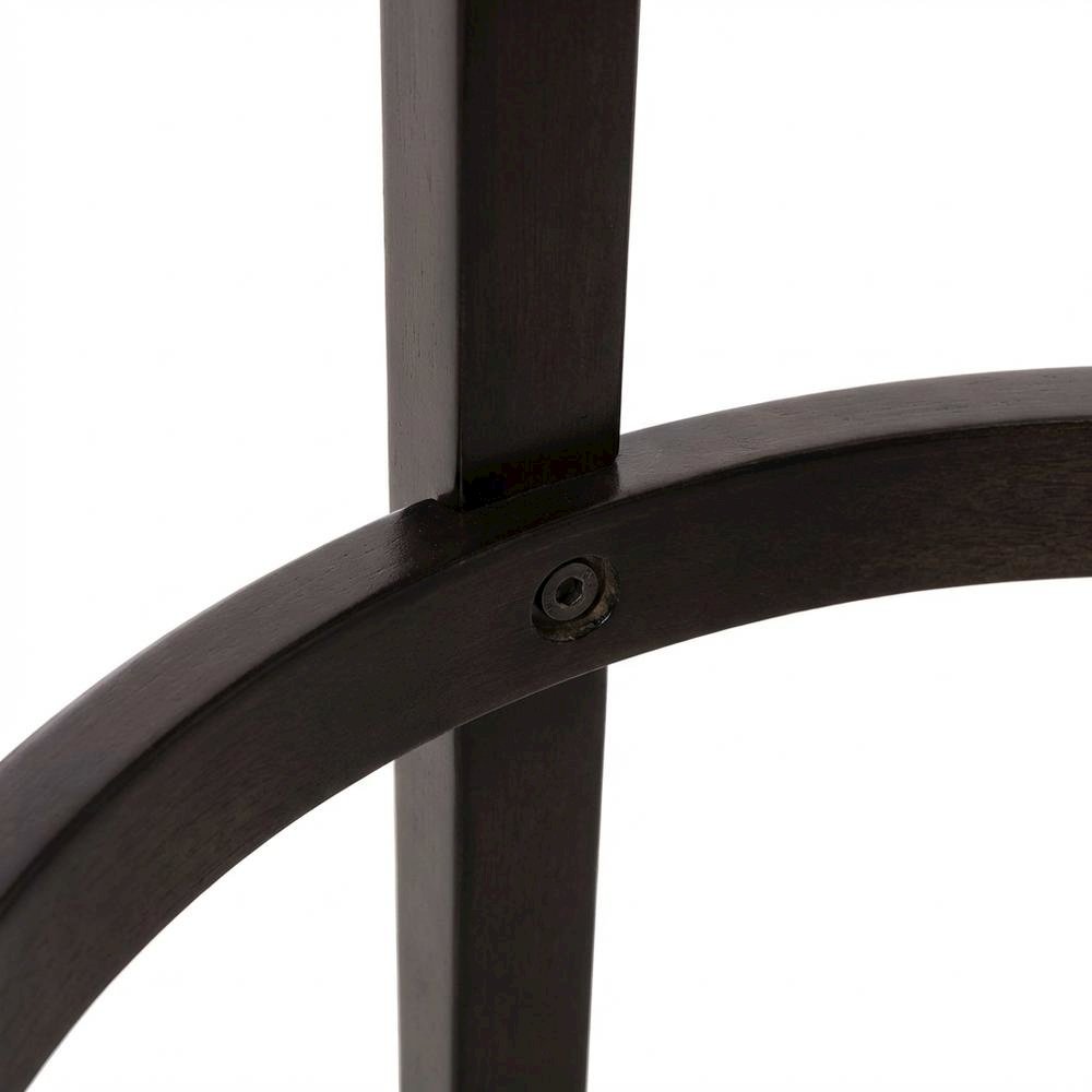 Brown Fabric Round Counter Stool with High Back and Wood Construction. Picture 4