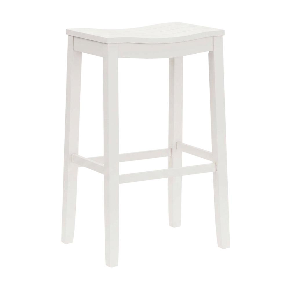Wooden Backless Bar Stool with Footrest, Wood Bar Stools, White. Picture 3