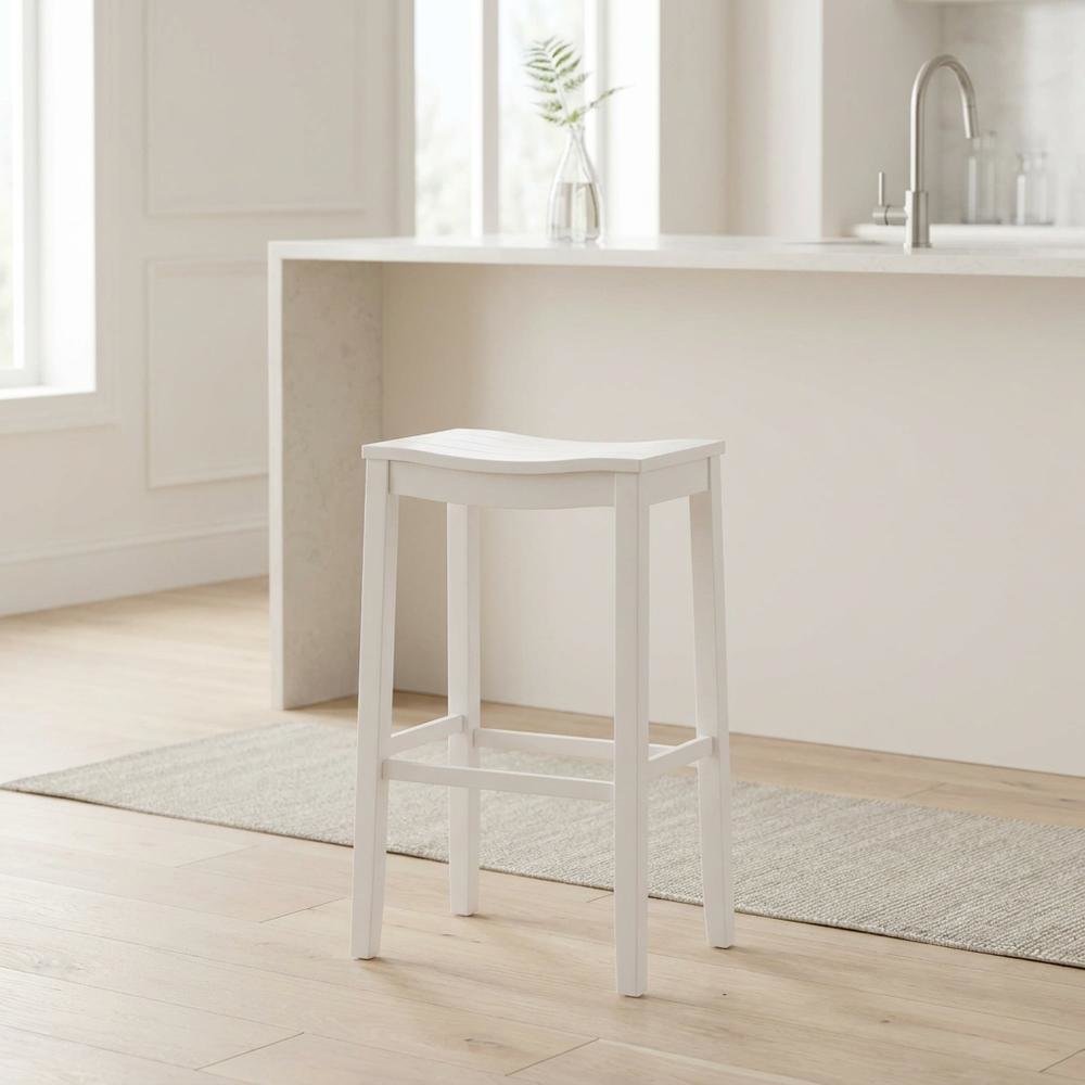Wooden Backless Bar Stool with Footrest, Wood Bar Stools, White. Picture 4
