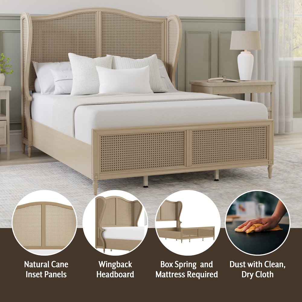 Sausalito Queen Wood Cane Bed, Medium Taupe. Picture 7
