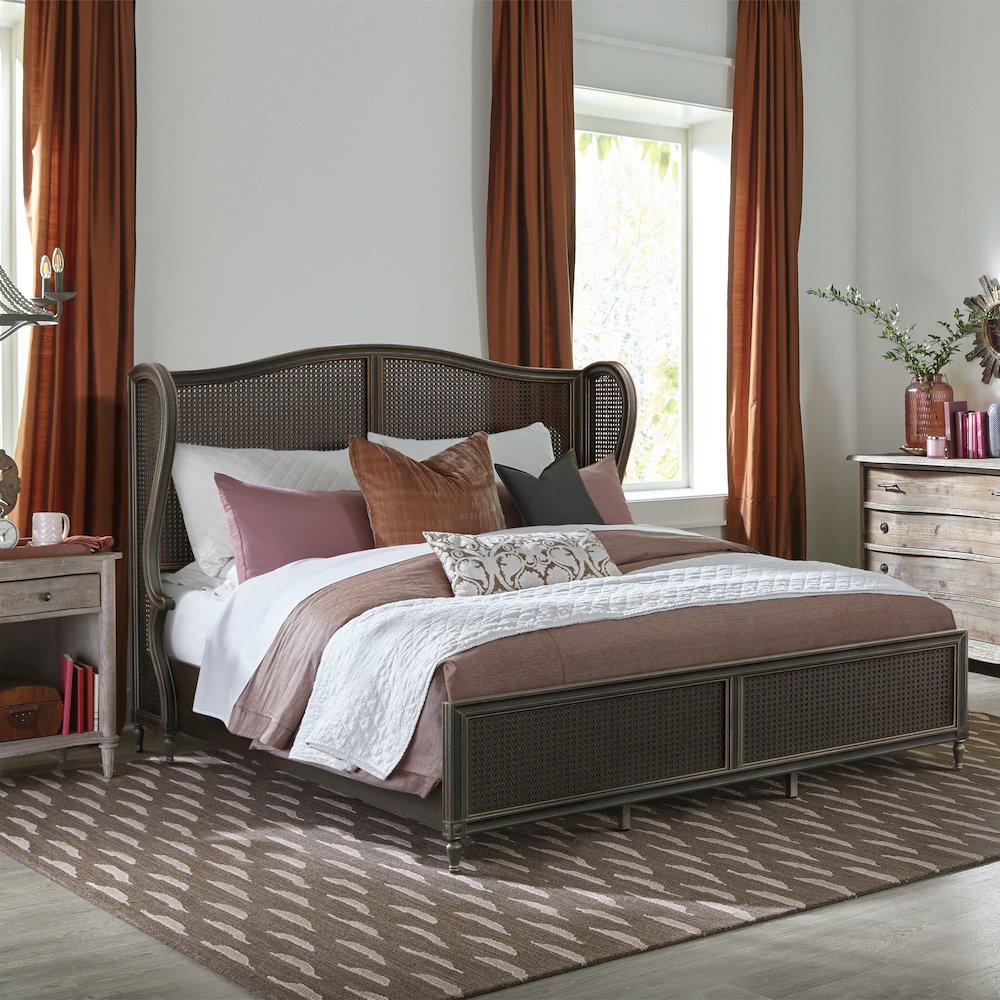 Sausalito Wood and Cane King Bed, Oiled Bronze. Picture 5