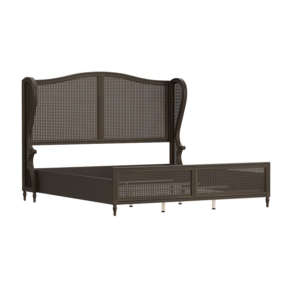 Sausalito Wood and Cane King Bed, Oiled Bronze. Picture 1