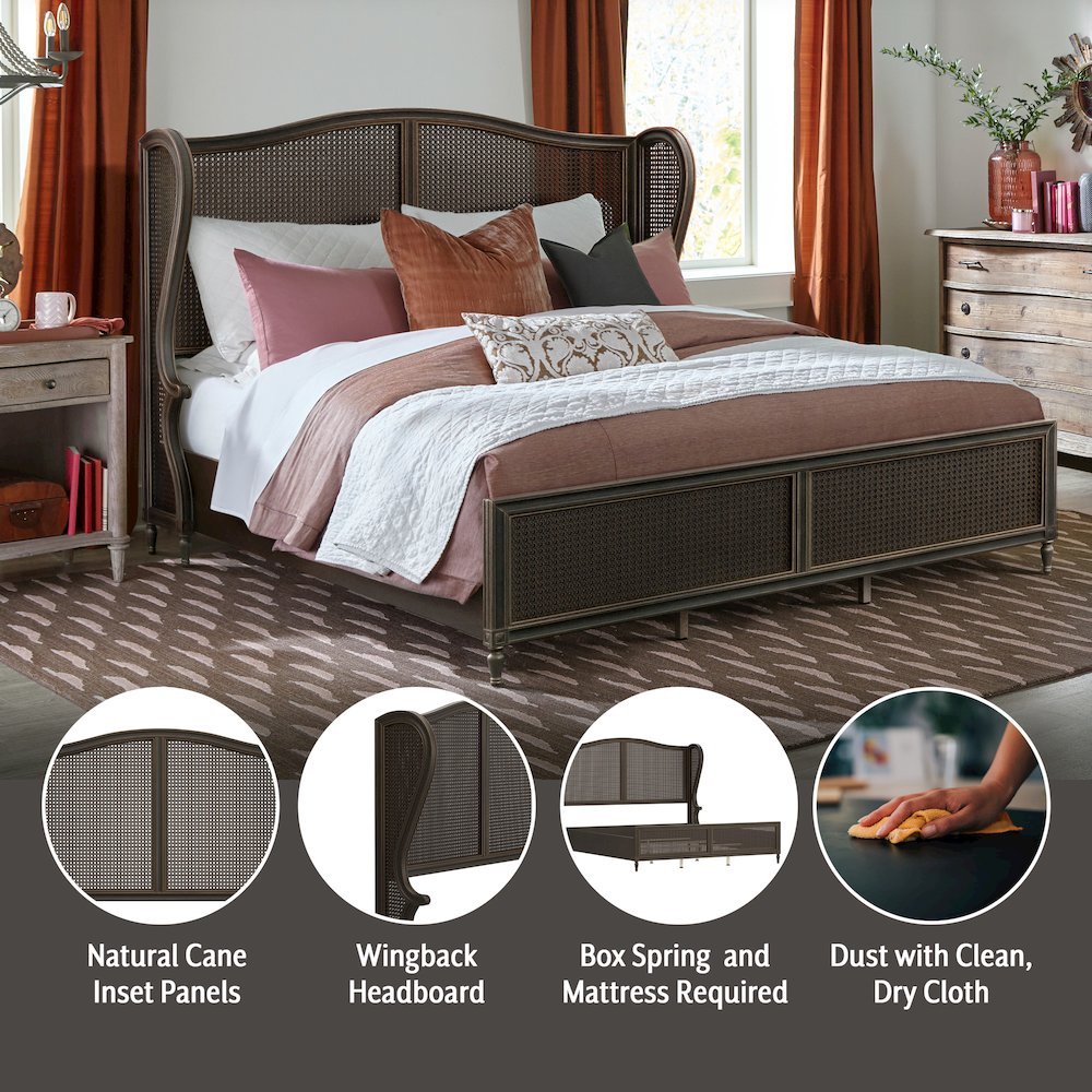 Sausalito Wood and Cane King Bed, Oiled Bronze. Picture 7