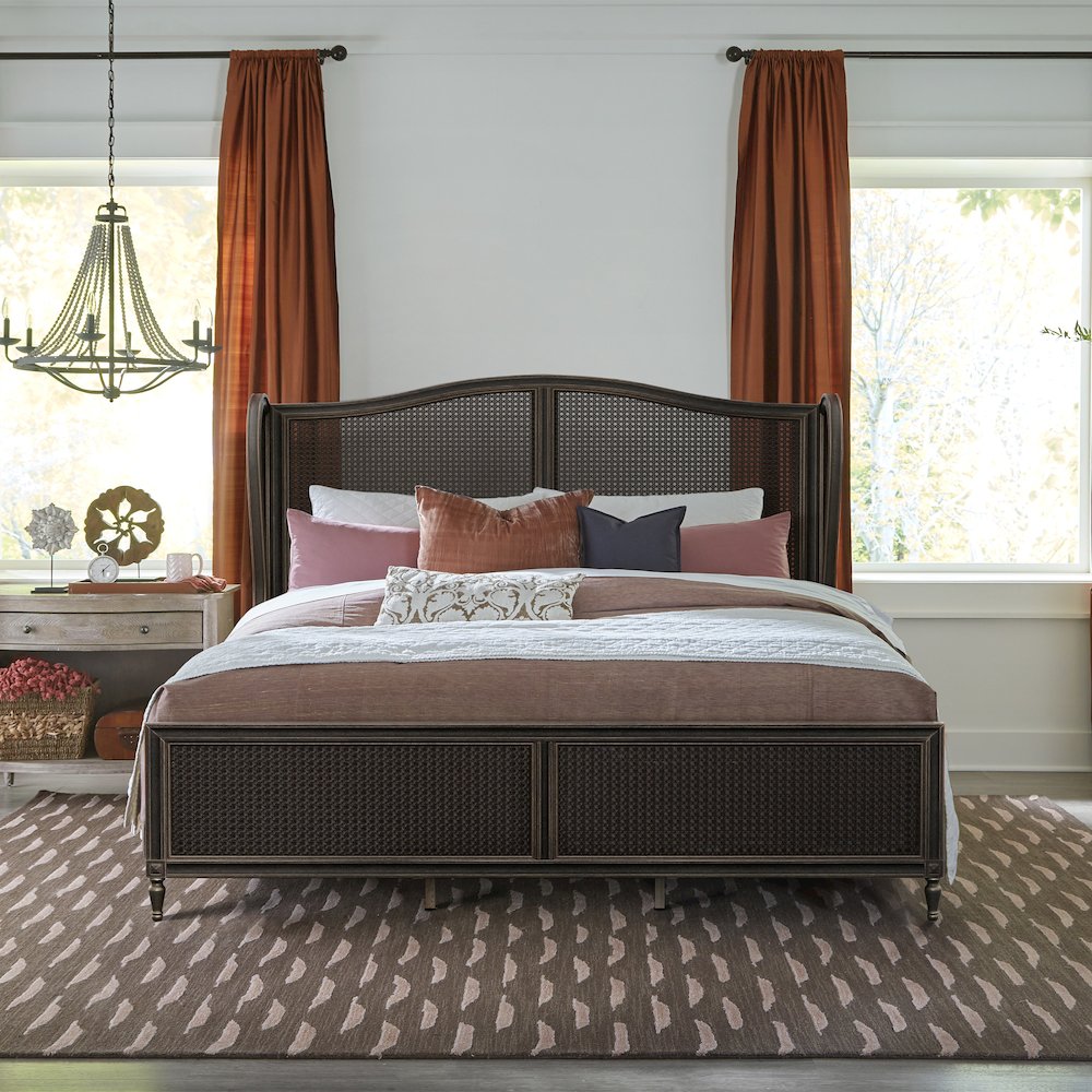 Sausalito Wood and Cane King Bed, Oiled Bronze. Picture 6