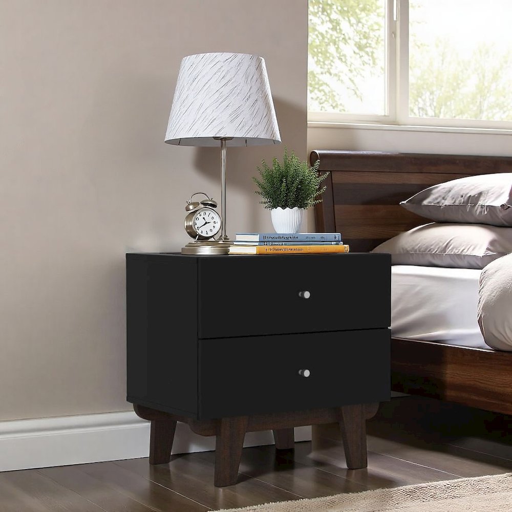 Black Nightstand Side Table with Drawers for Bedroom or Living Spaces. Picture 2