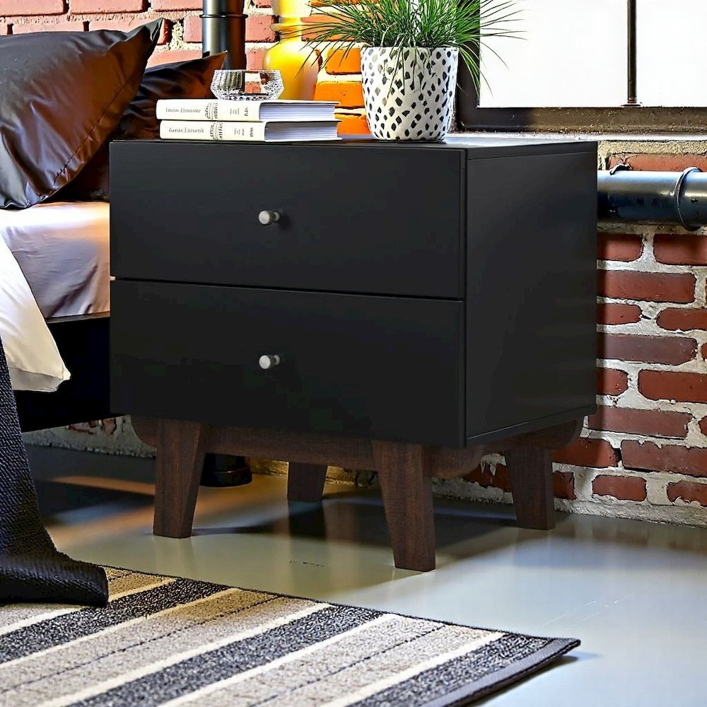 Black Nightstand Side Table with Drawers for Bedroom or Living Spaces. Picture 3