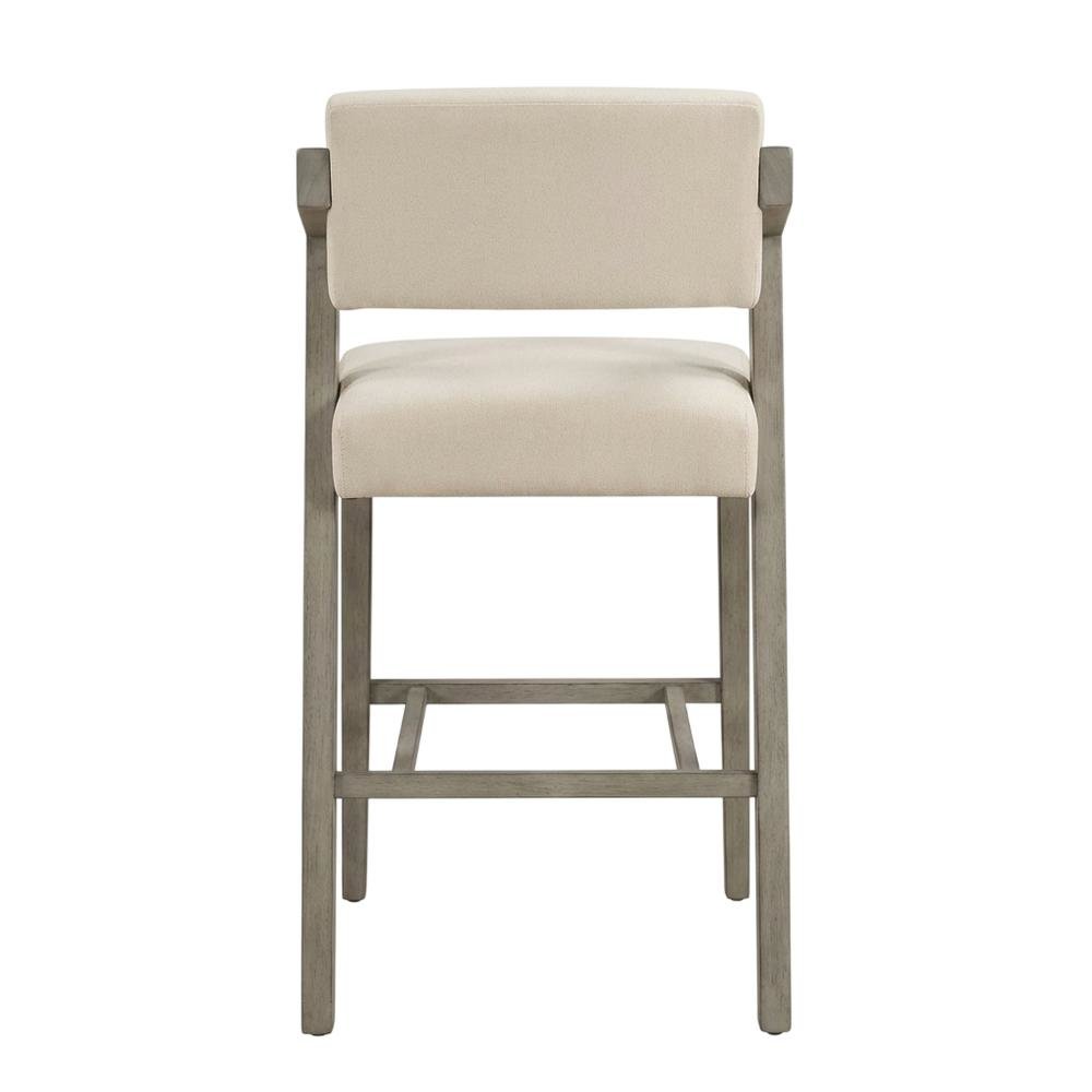 Grey Fabric Counter Height Stool with Wooden Aged Gray Finish and Low Back. Picture 2