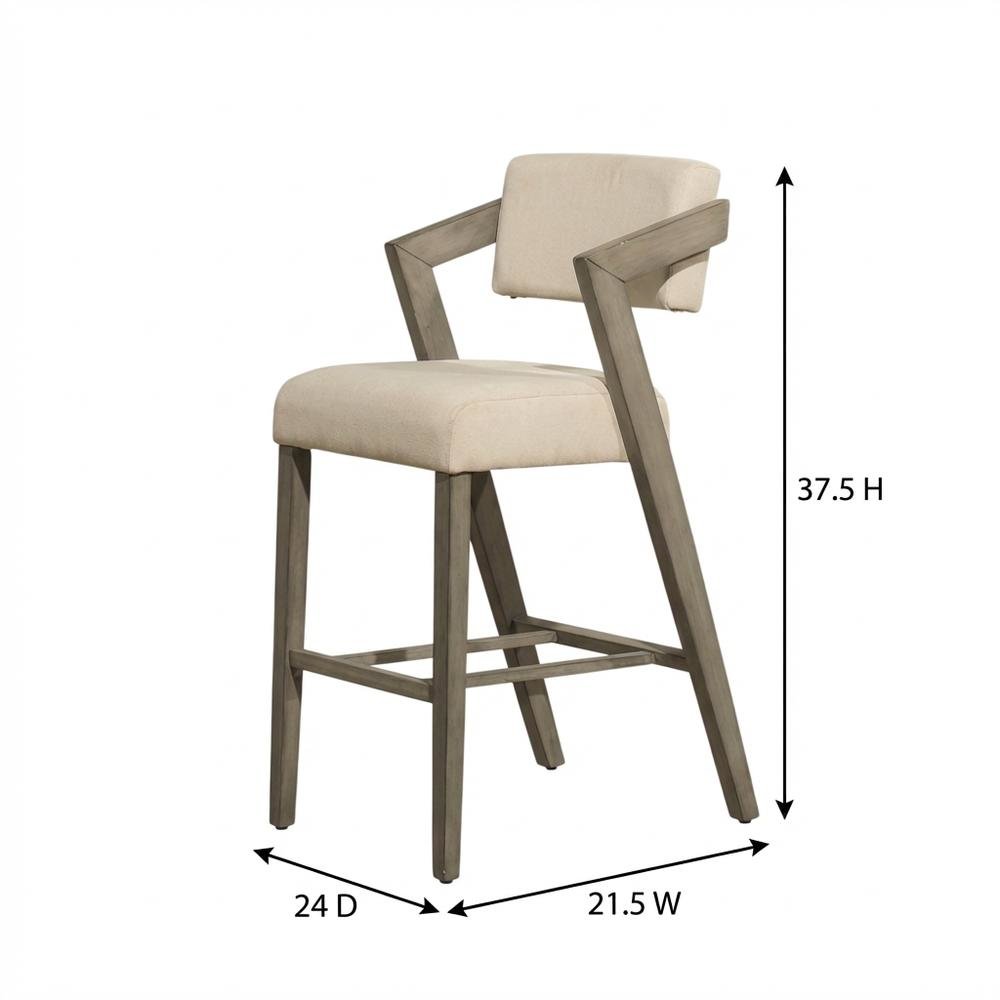 Grey Fabric Counter Height Stool with Wooden Aged Gray Finish and Low Back. Picture 6