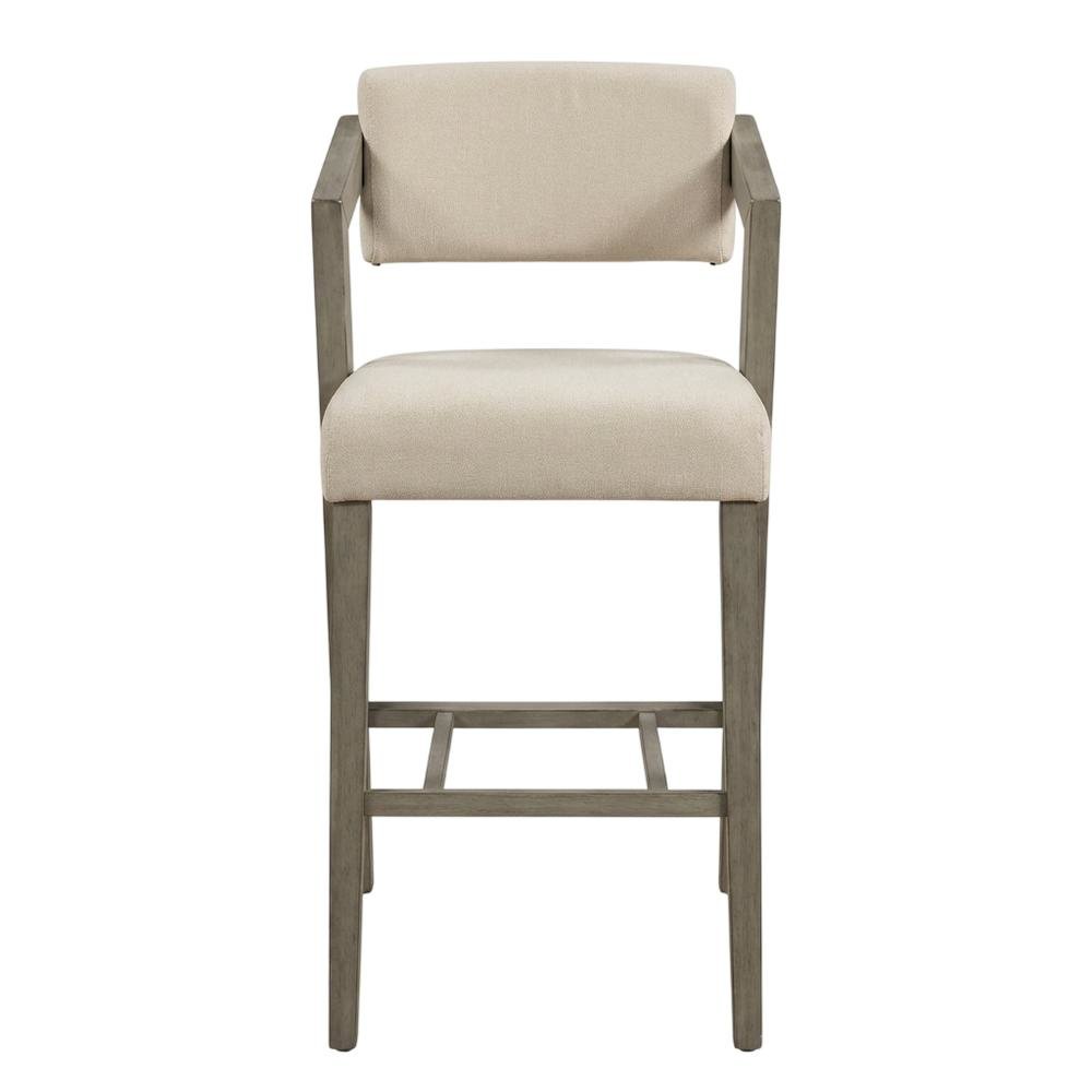 Grey Fabric Counter Height Stool with Wooden Aged Gray Finish and Low Back. Picture 3