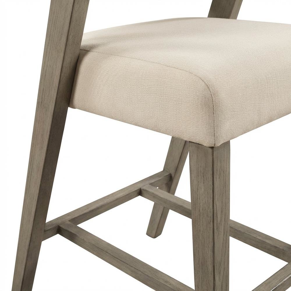 Grey Fabric Counter Height Stool with Wooden Aged Gray Finish and Low Back. Picture 4