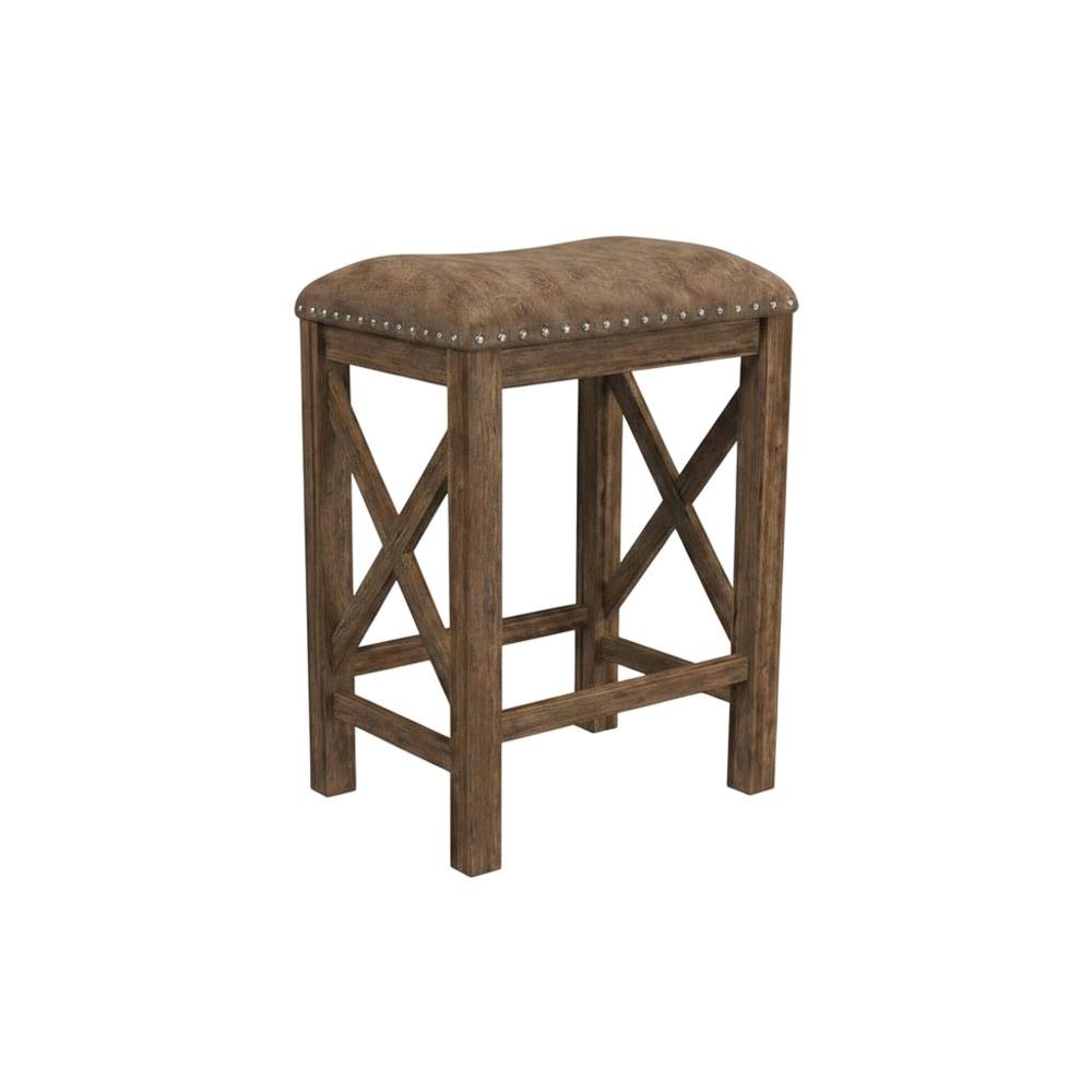 Acacia Wood Backless Counter Height Stool for Kitchen Island Counter, Set of 2. Picture 3