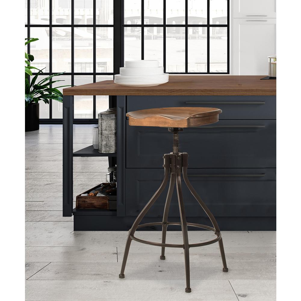 Worland Metal Backless Adjustable Height Stool, Brown Metal. Picture 2