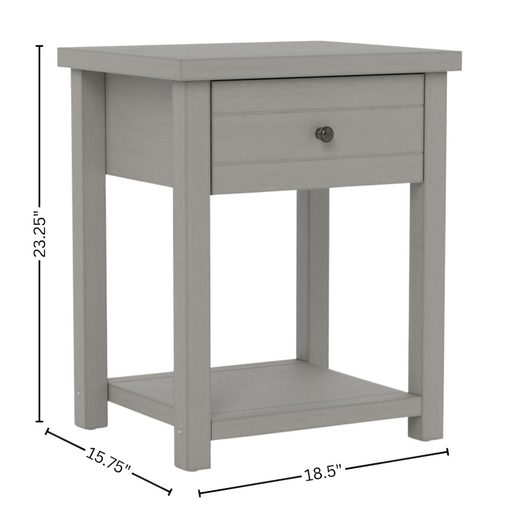 Grey Nightstand Wooden Side Table with Drawer and Open Storage Shelf. Picture 4
