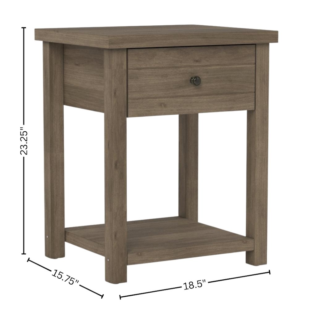Grey Nightstand Wooden Side Table with Drawer and Open Storage Shelf. Picture 4