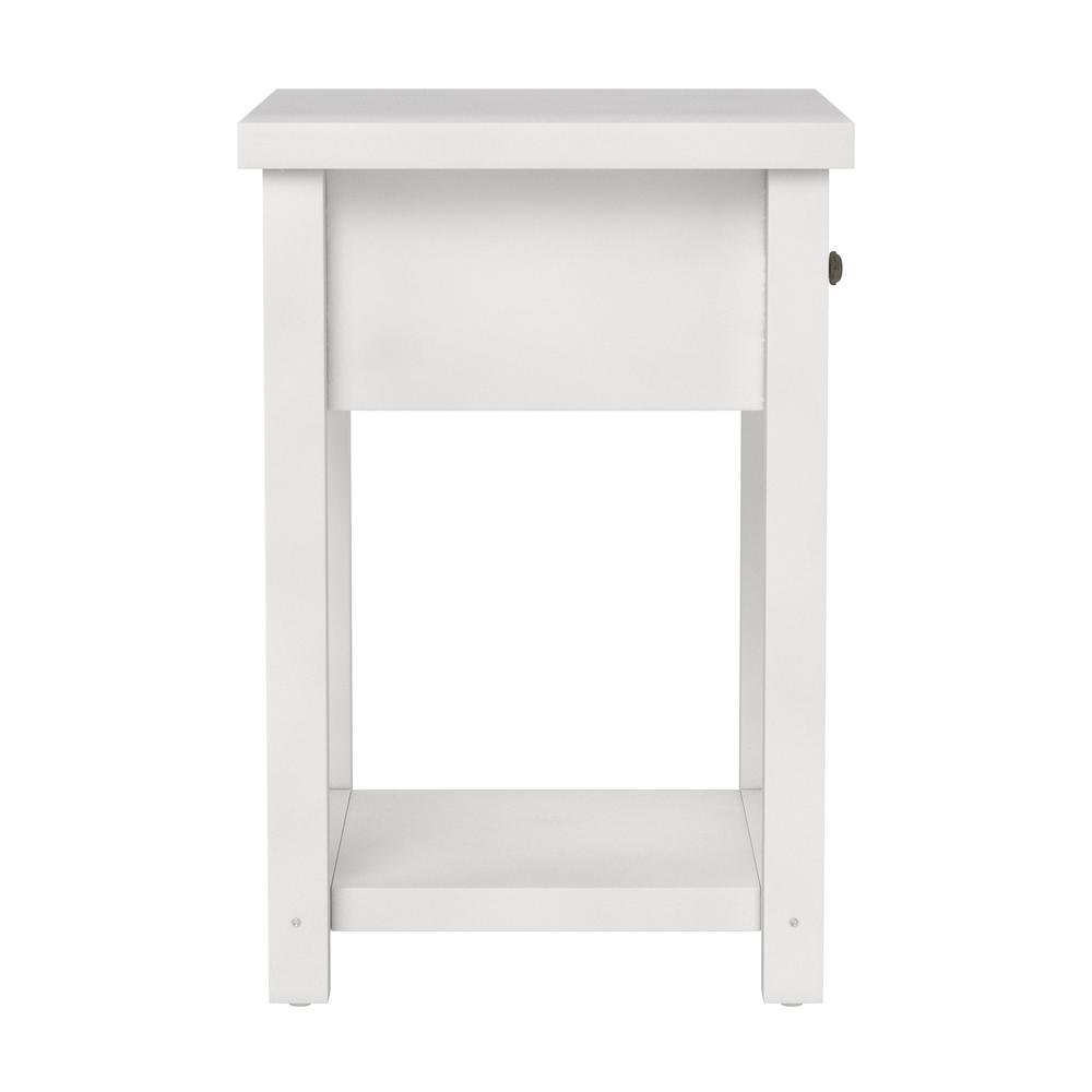 White Nightstand Wooden Side Table with Drawer and Open Storage Shelf. Picture 7
