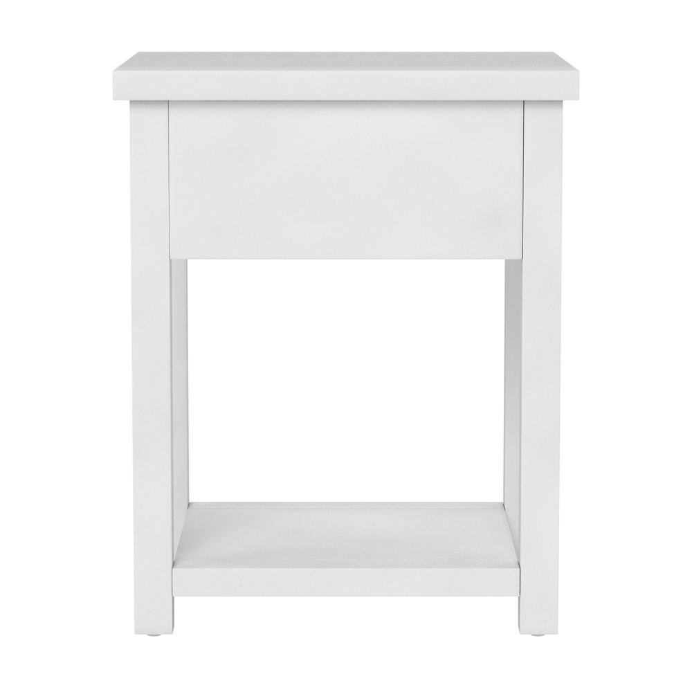 White Nightstand Wooden Side Table with Drawer and Open Storage Shelf. Picture 6