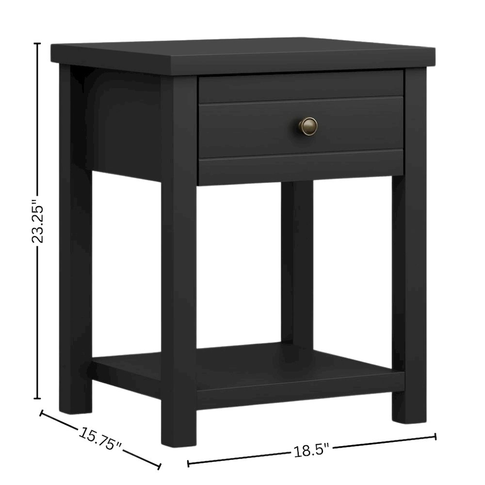 Matte Black Nightstand Wooden Side Table with Drawer and Lower Shelf. Picture 4