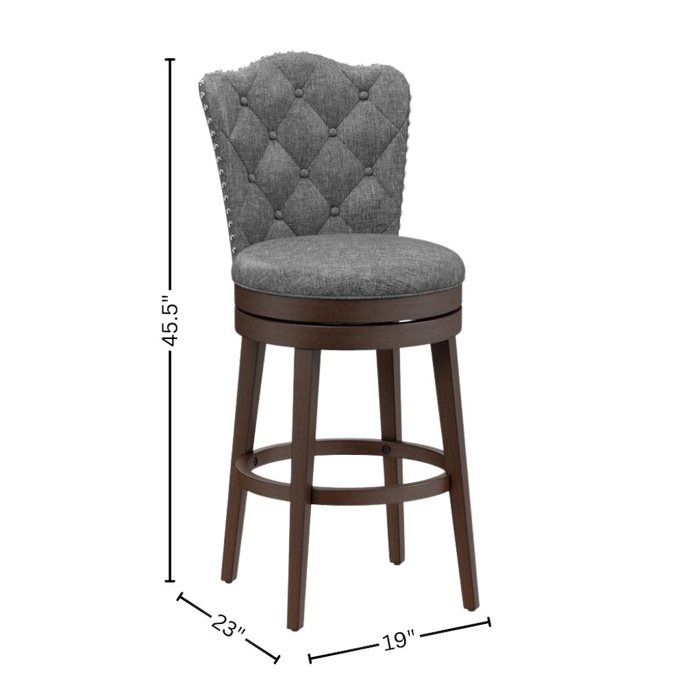 Dark brown Wood Swivel Bar Stool with Round Seat and Arch Back Design. Picture 4
