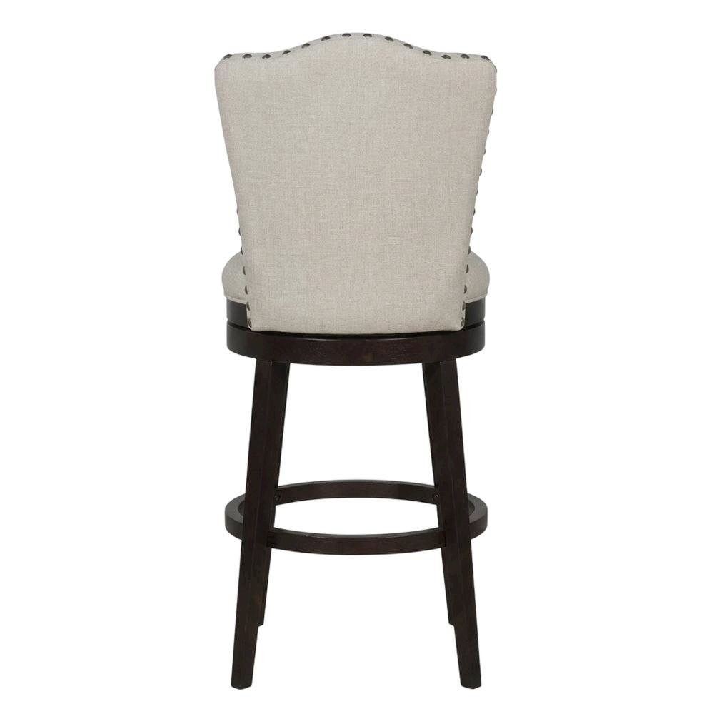 Cream Fabric Swivel Counter Stool with High Back and Floor Footrest. Picture 2