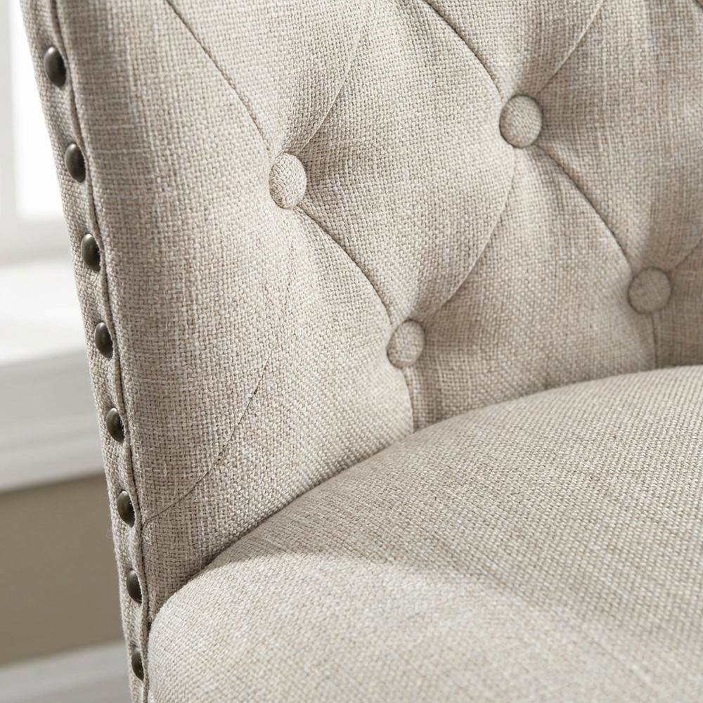 Cream Fabric Swivel Counter Stool with High Back and Floor Footrest. Picture 5