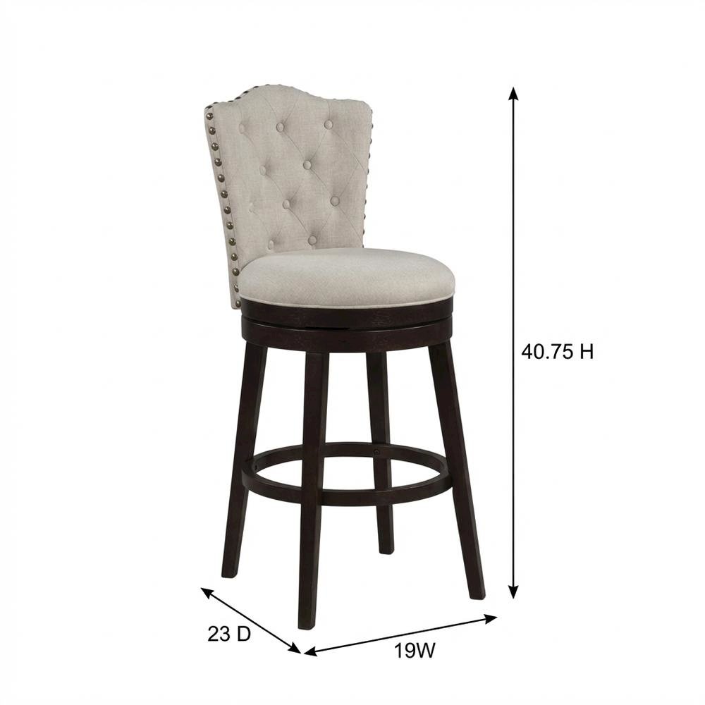 Cream Fabric Swivel Counter Stool with High Back and Floor Footrest. Picture 6