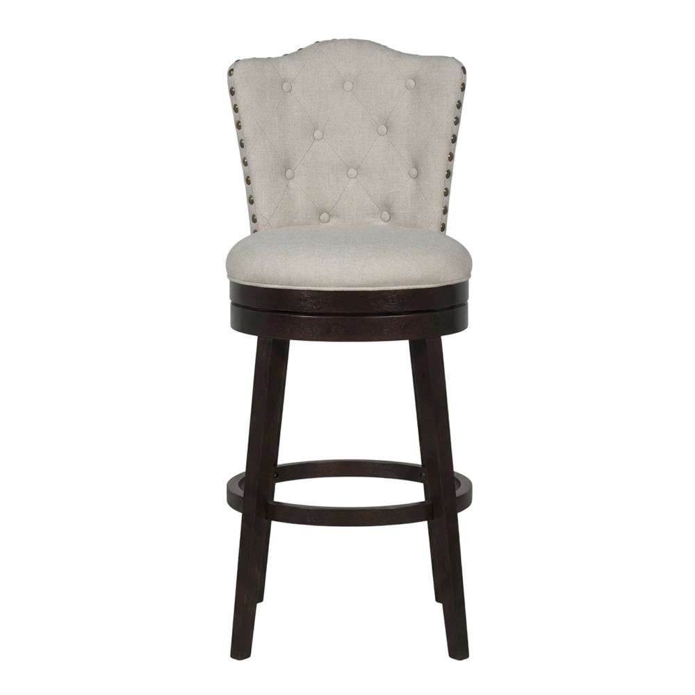 Cream Fabric Swivel Counter Stool with High Back and Floor Footrest. Picture 3