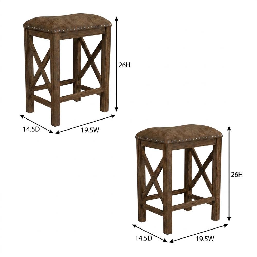 Acacia Wood Backless Counter Height Stool for Kitchen Island Counter, Set of 2. Picture 6