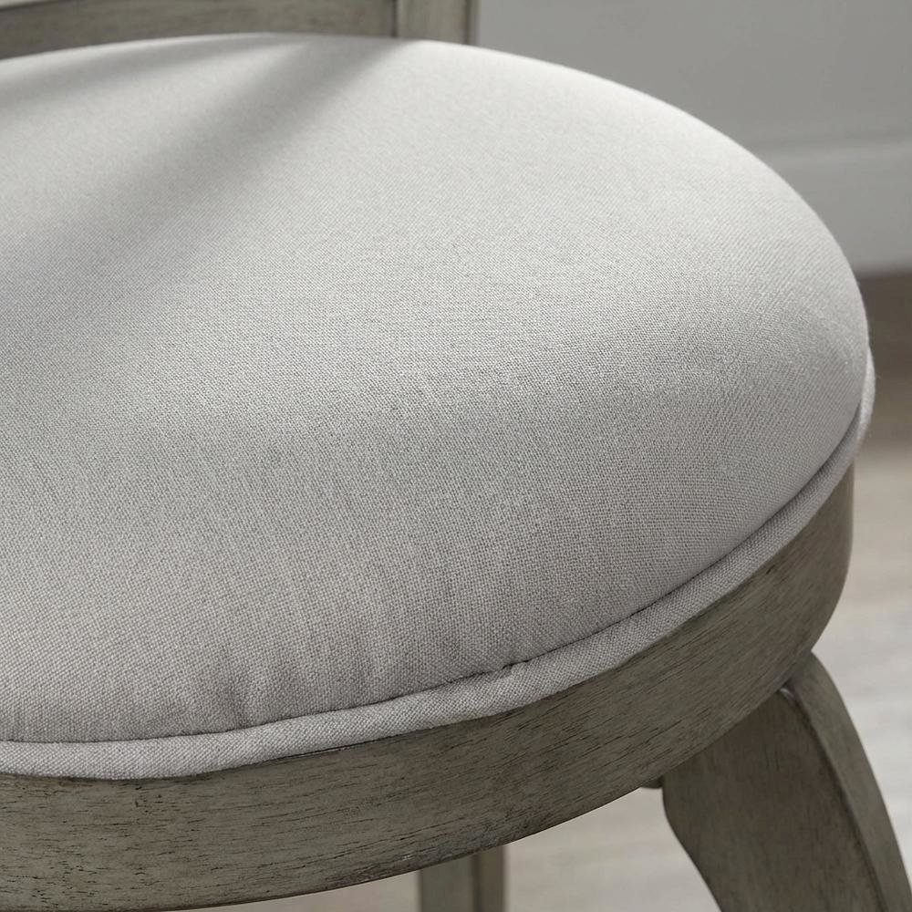 Aged Gray Fabric Counter Stool with High Back and Footrest. Picture 5