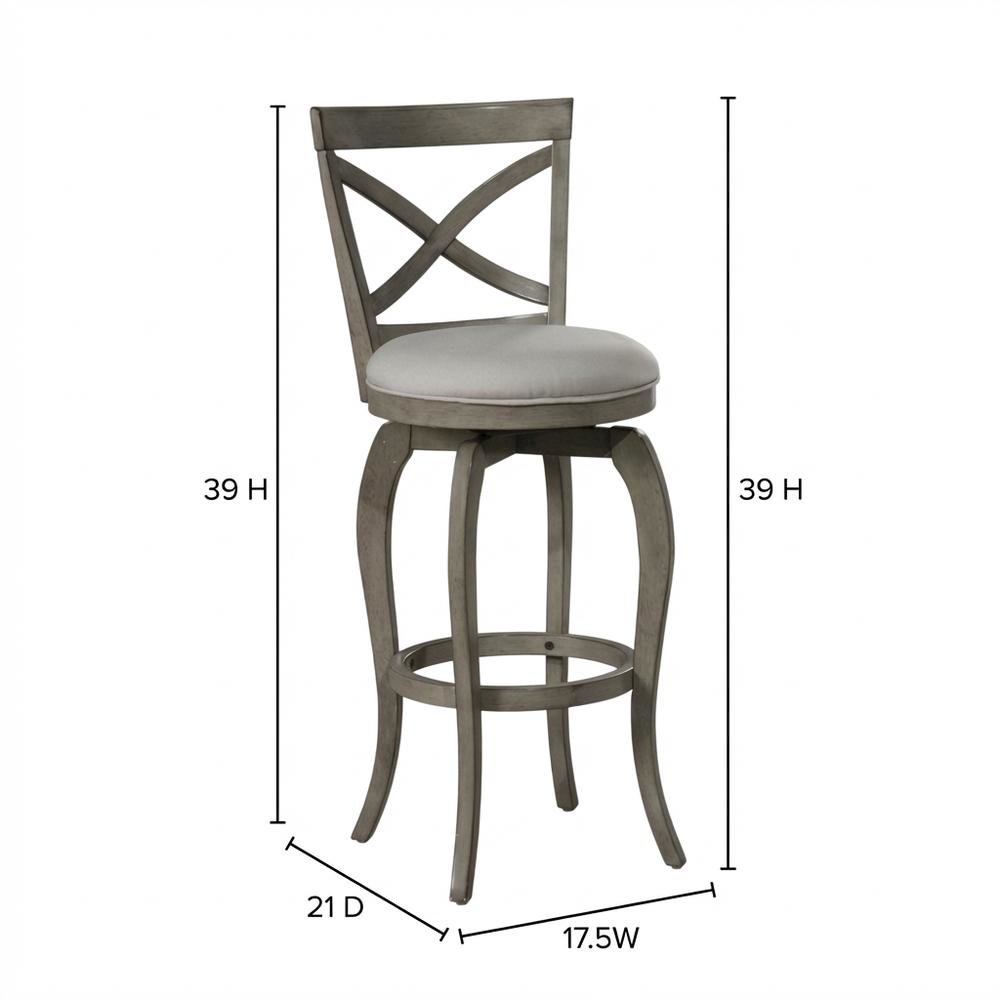 Aged Gray Fabric Counter Stool with High Back and Footrest. Picture 6
