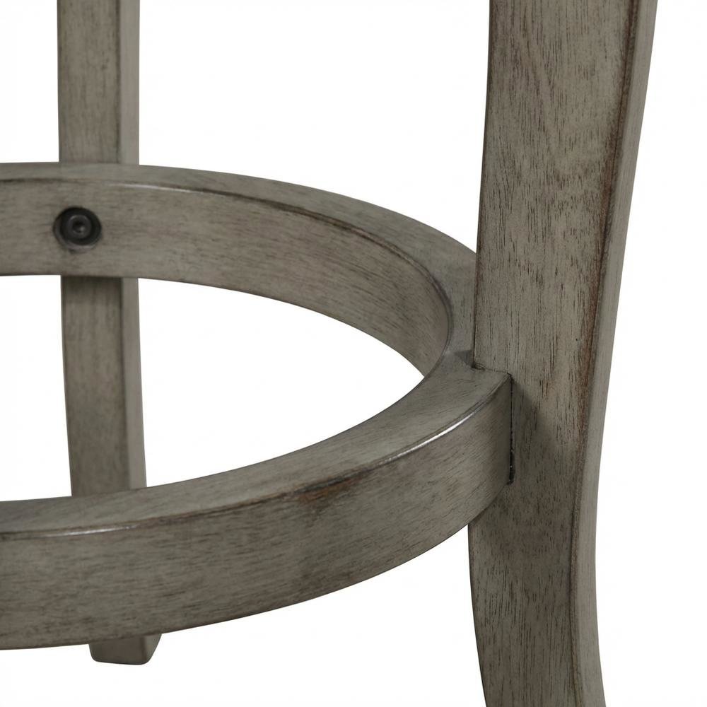 Aged Gray Fabric Counter Stool with High Back and Footrest. Picture 4