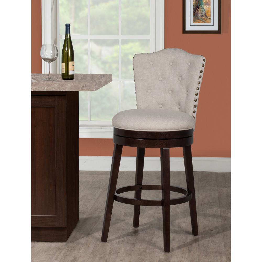 Edenwood Wood Counter Height Swivel Stool, Smoke Chocolate with Cream Fabric. Picture 2