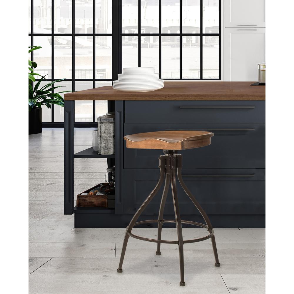 Worland Metal Backless Adjustable Height Stool, Brown Metal. Picture 3