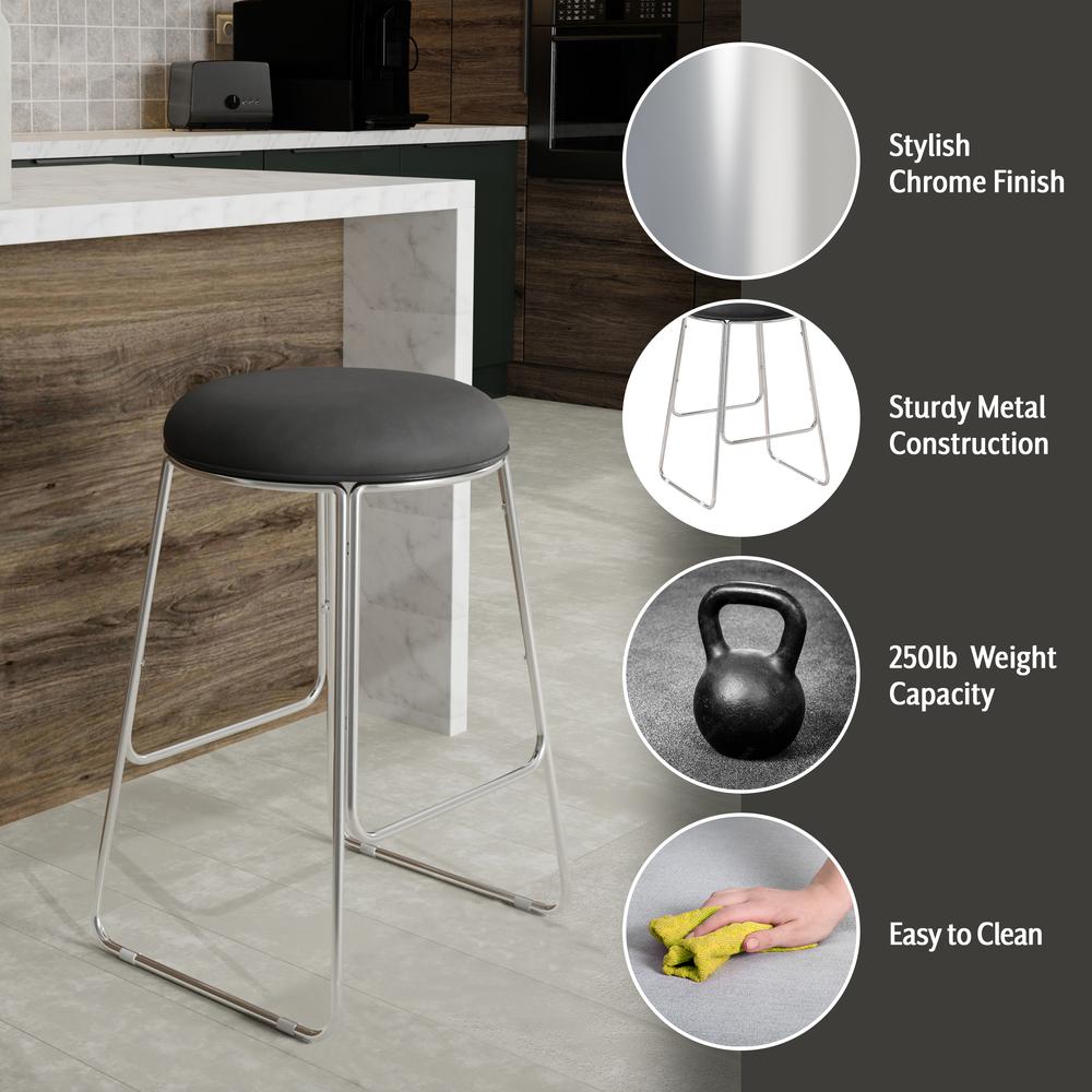 Southlake Backless Metal Counter Height Stool, Chrome with Black Vinyl. Picture 5