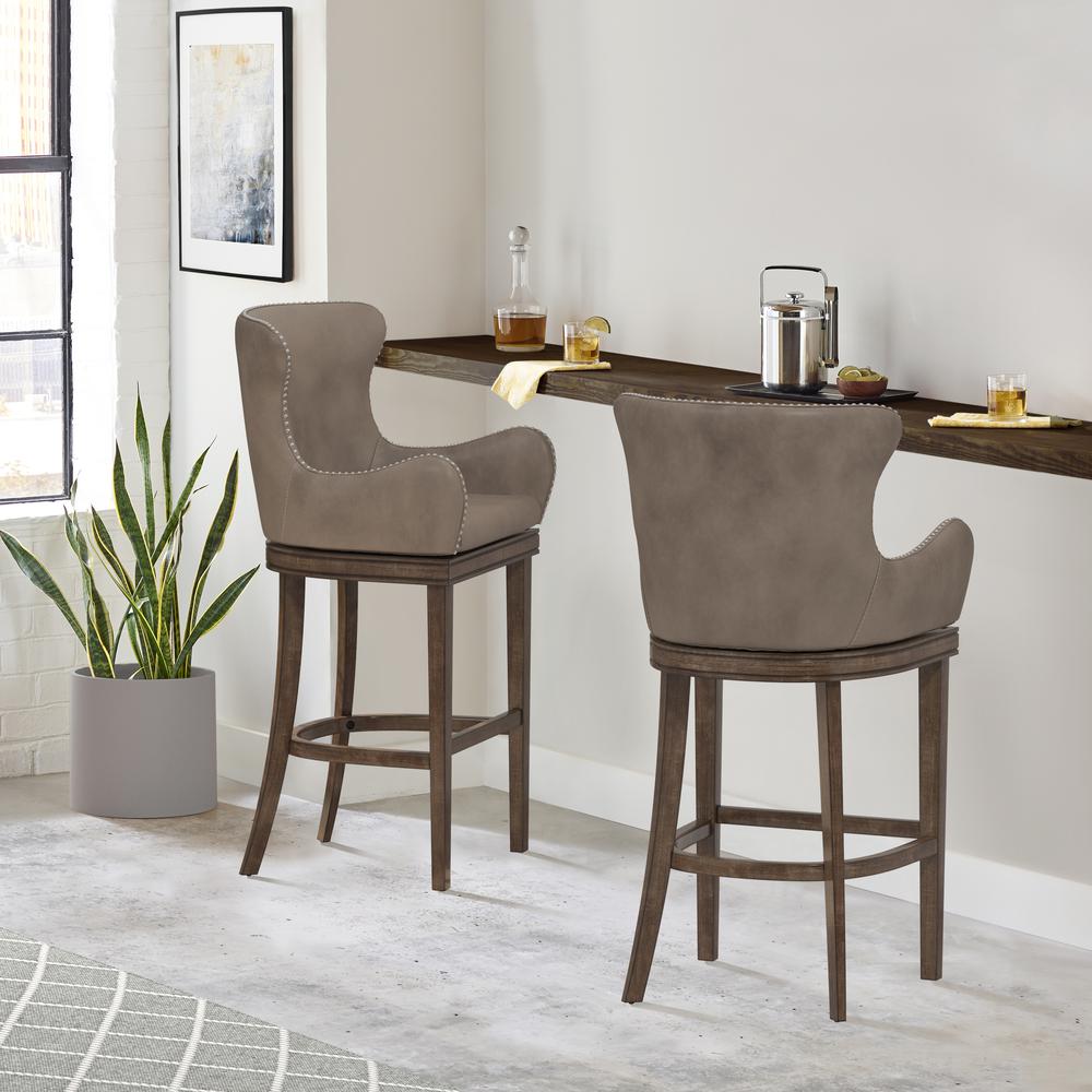 Caydena Wood Bar Height Return Swivel Stool, Smoke Brown. Picture 2