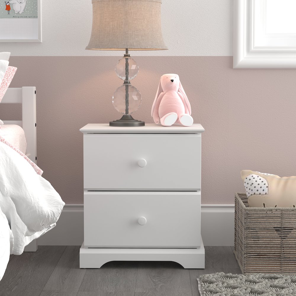 Living Essentials by Hillsdale Campbell Wood 2 Drawer Nightstand, White. Picture 3