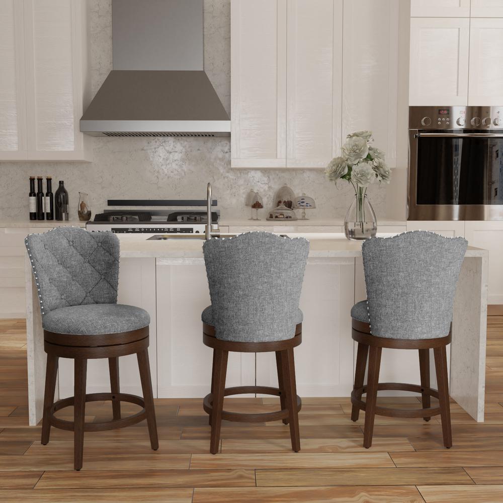 Edenwood Wood Counter Height Swivel Stool, Chocolate with Smoke Gray Fabric. Picture 4