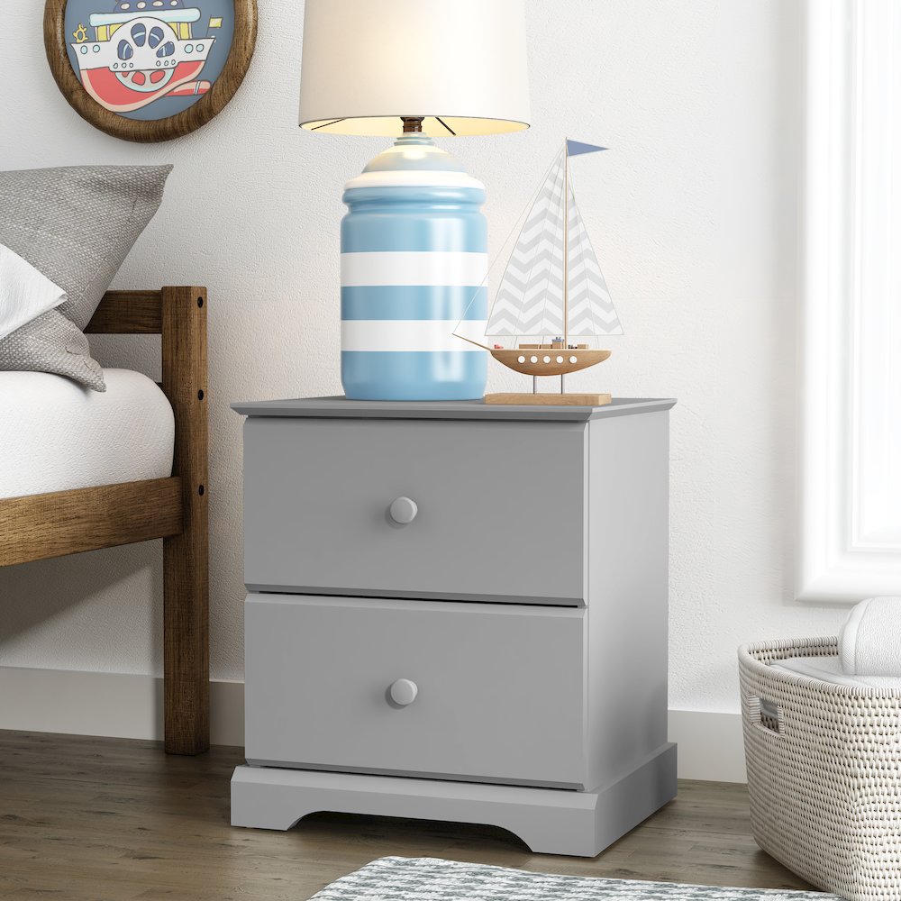 Living Essentials by Hillsdale Campbell Wood 2 Drawer Nightstand, Gray. Picture 2