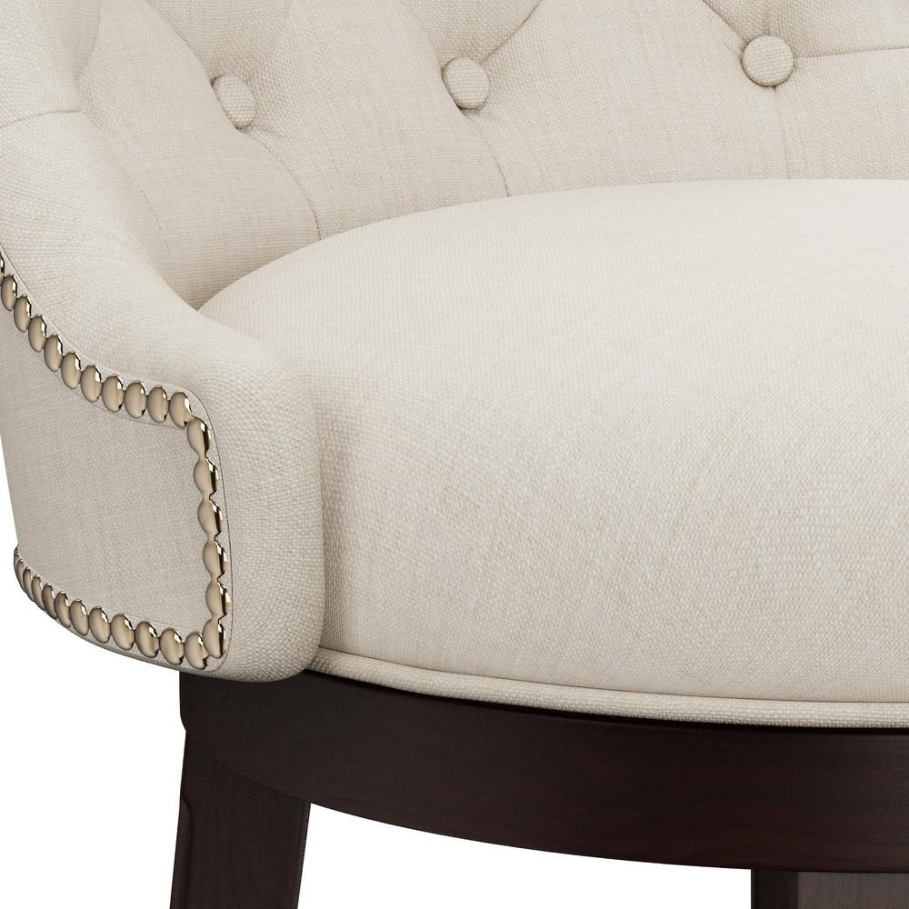 Halbrooke Wood Bar Height Swivel Stool, Cream Fabric. Picture 7
