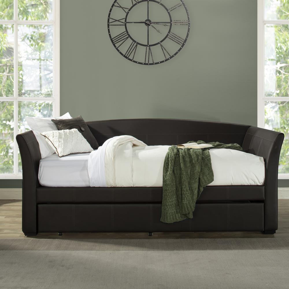 Montgomery Upholstered Twin Daybed with Trundle, Brown. Picture 3