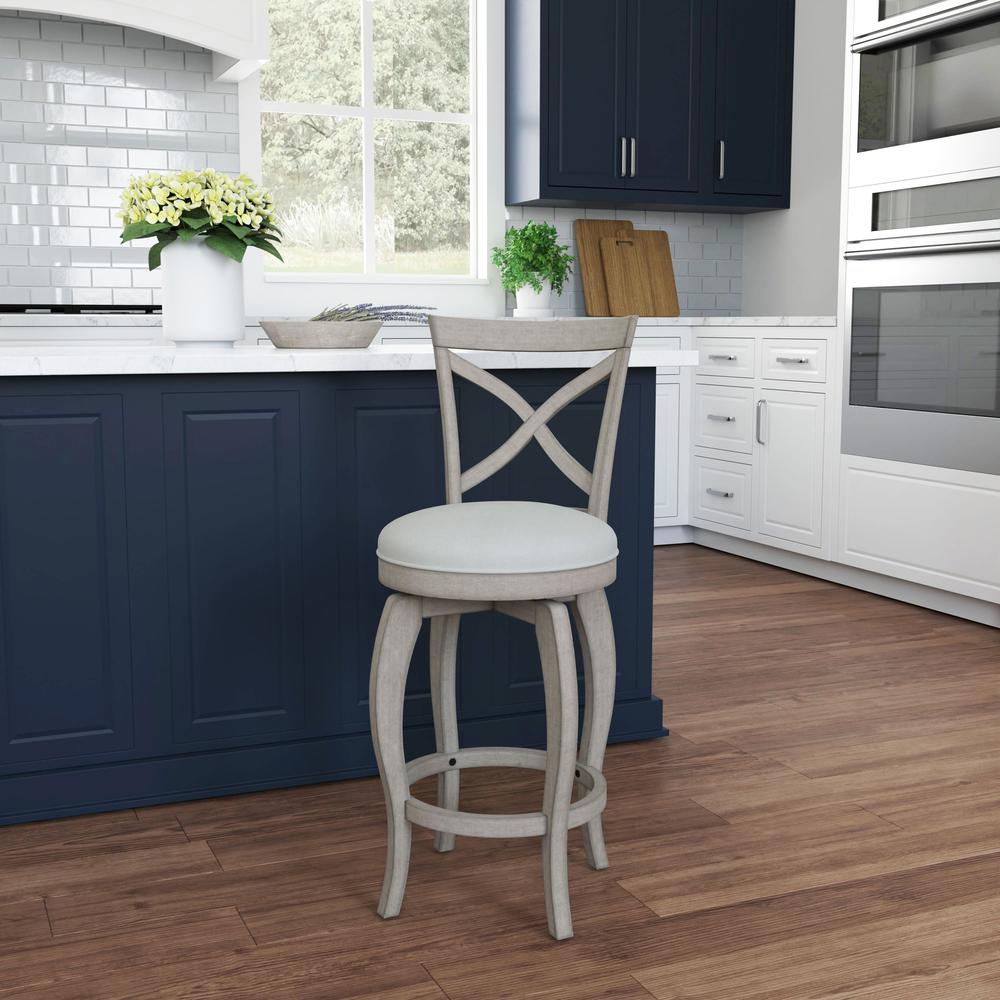 Ellendale Wood Counter Height Swivel Stool, Aged Gray with Fog Gray Fabric. Picture 9