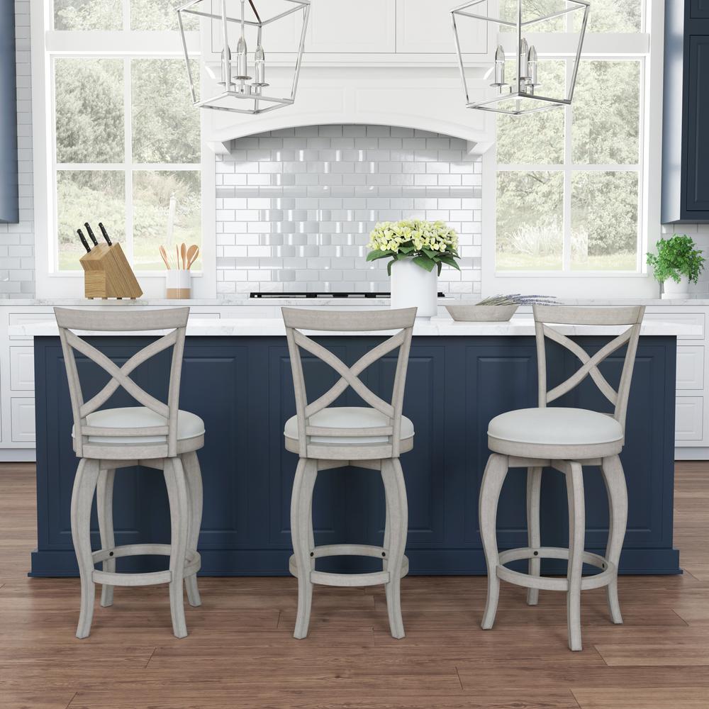 Ellendale Wood Counter Height Swivel Stool, Aged Gray with Fog Gray Fabric. Picture 11