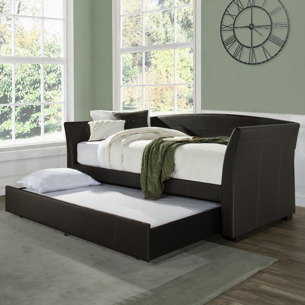 Montgomery Upholstered Twin Daybed with Trundle, Brown. Picture 4