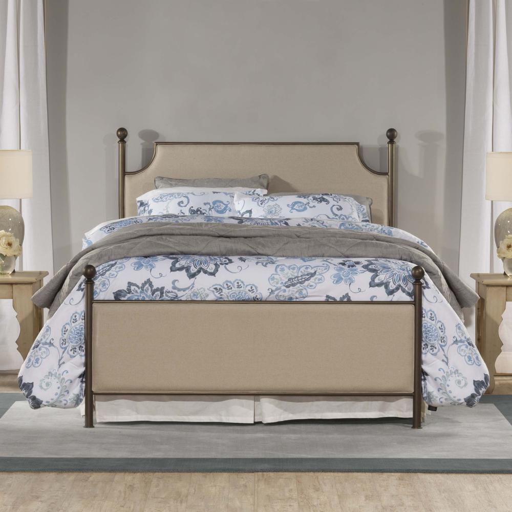 McArthur Queen Metal and Upholstered Bed, Bronze with Linen Stone Fabric. Picture 3