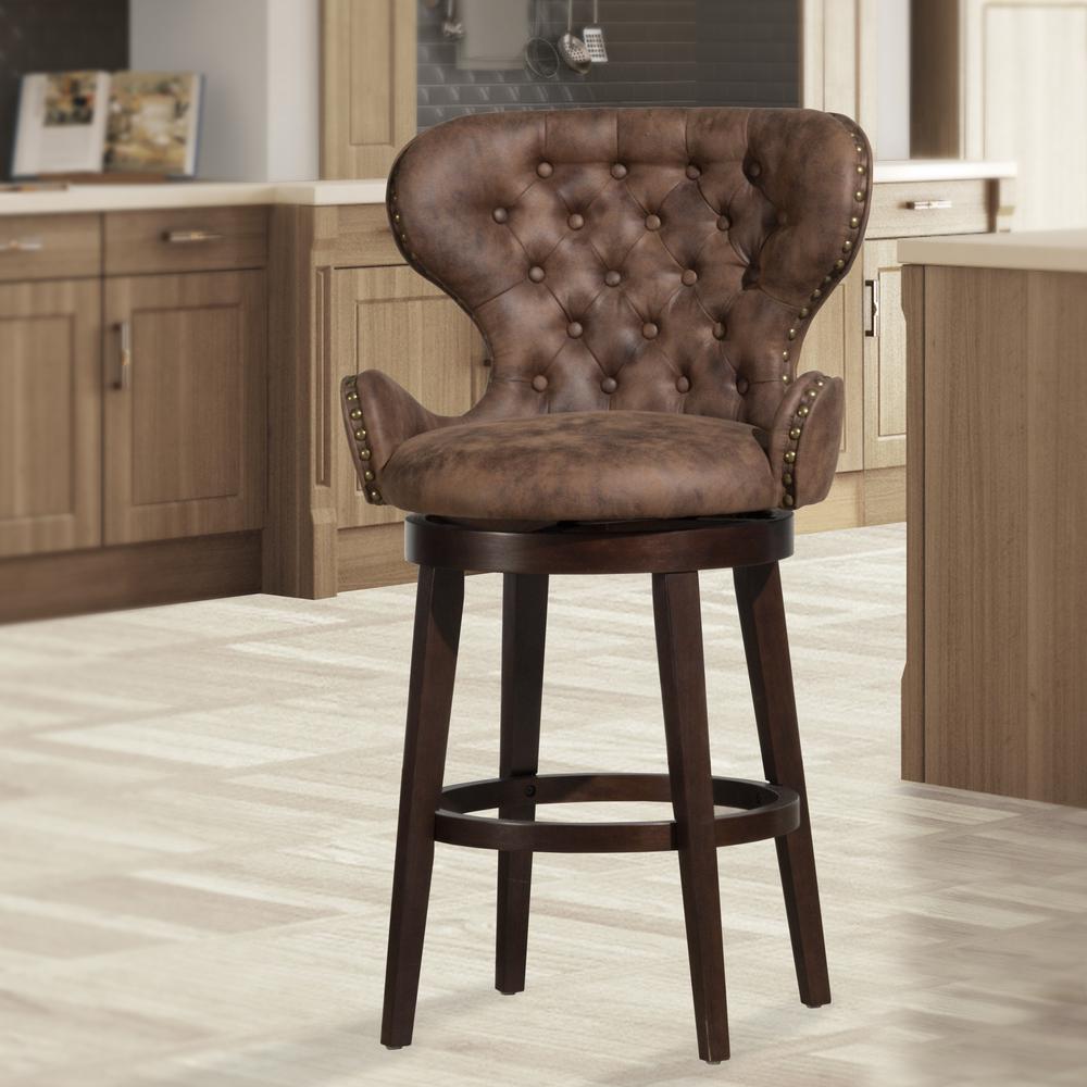 Mid-City Upholstered Wood Swivel Counter Height Stool, Chocolate. Picture 7