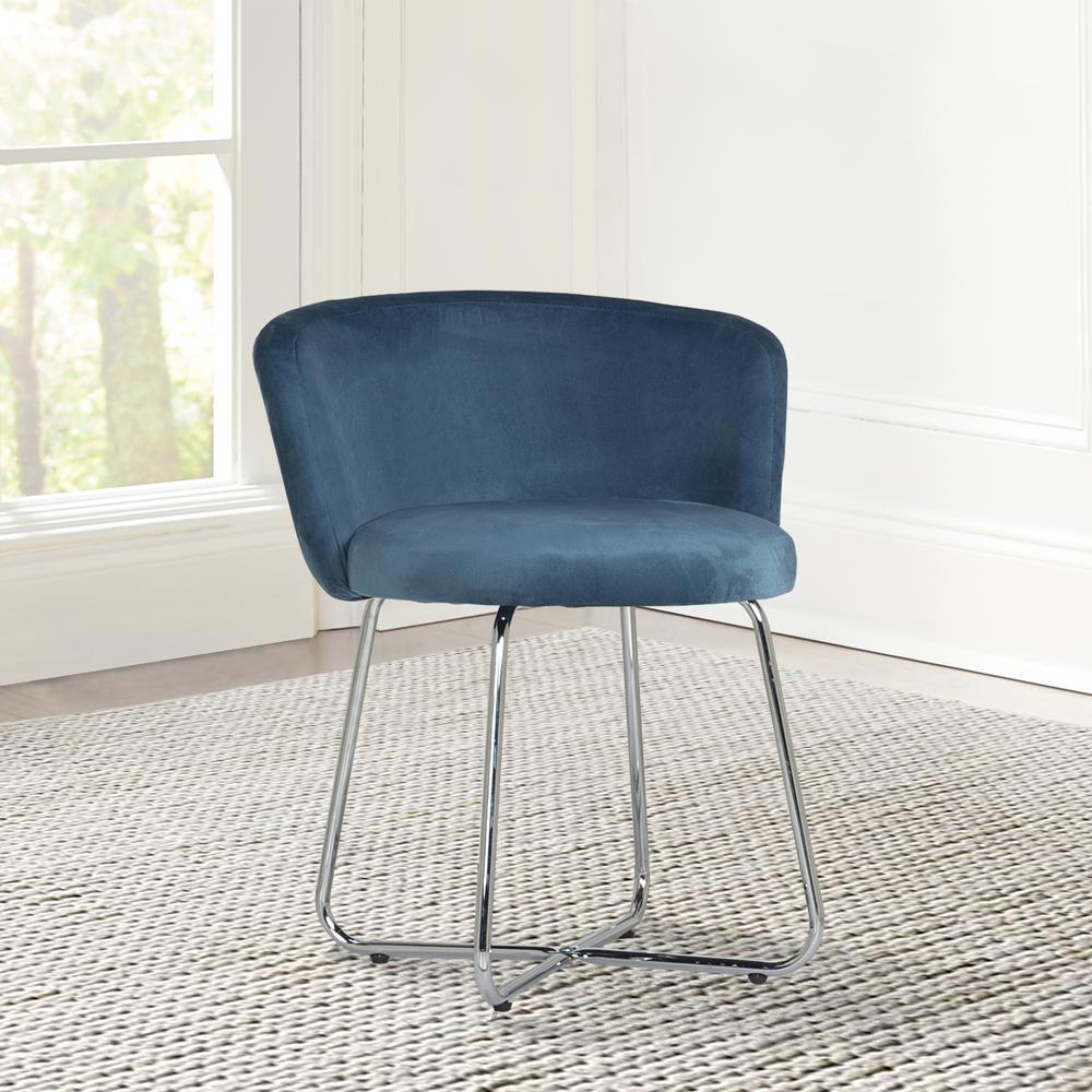 Marisol Metal Vanity Stool, Chrome with Blue Fabric. Picture 2