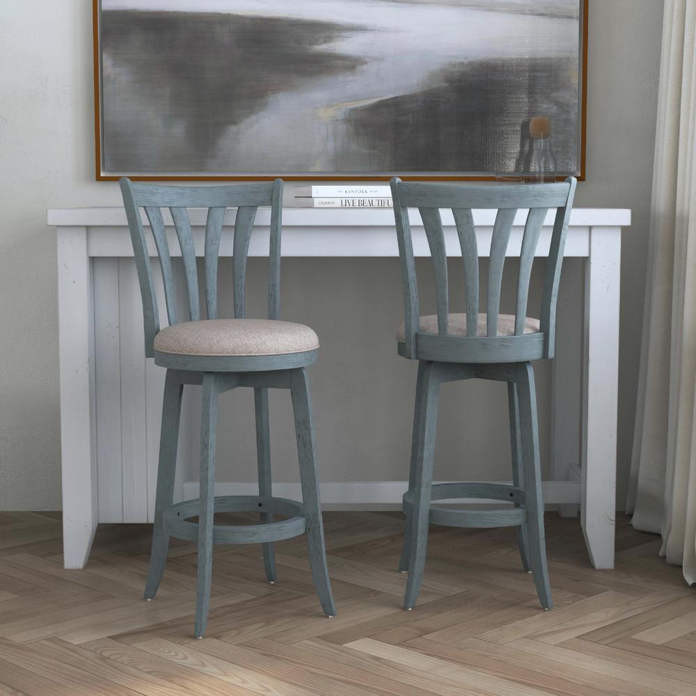 Savana Wood Bar Height Swivel Stool, Blue Wire Brush. Picture 11
