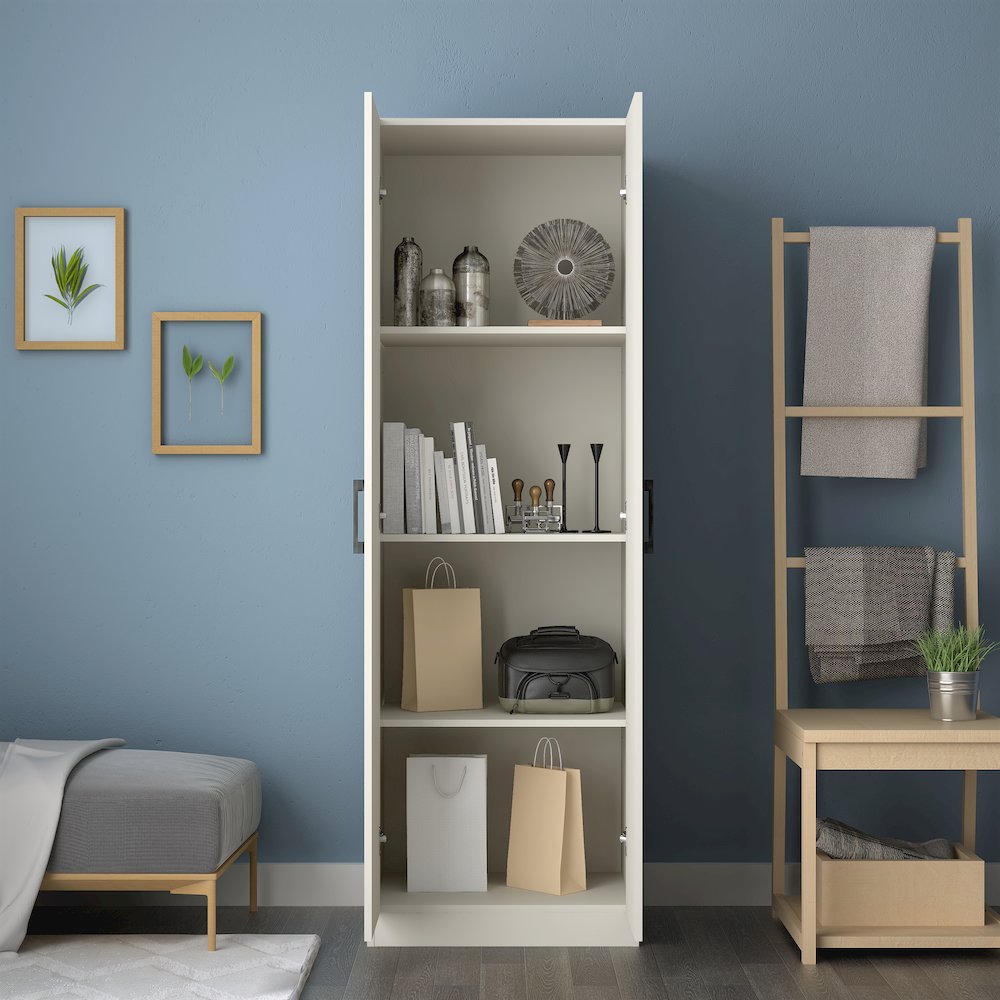 Small Wood Kitchen Pantry with 2 Doors and 4 Shelves, Ivory. Picture 3