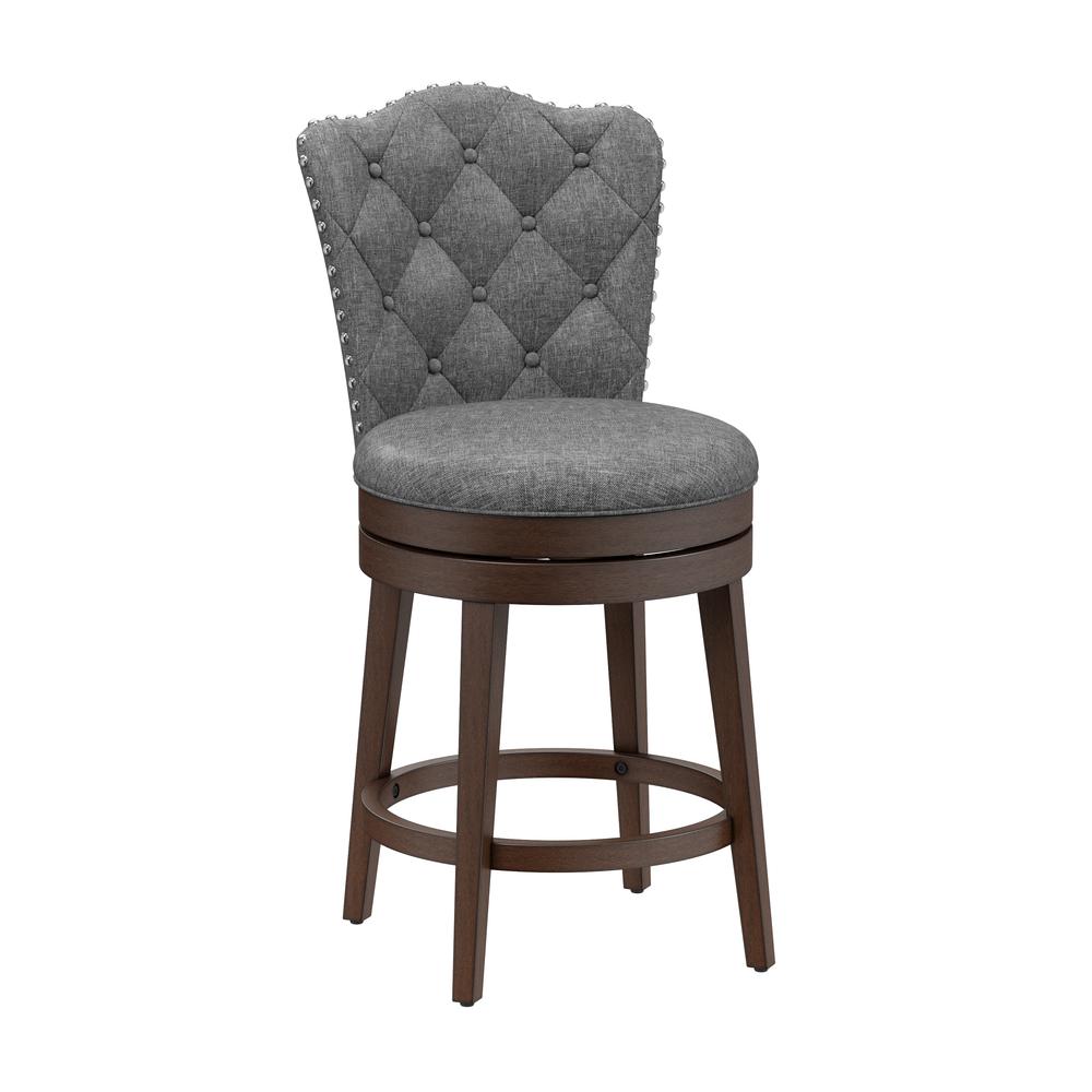 Edenwood Wood Counter Height Swivel Stool, Chocolate with Smoke Gray Fabric. Picture 1