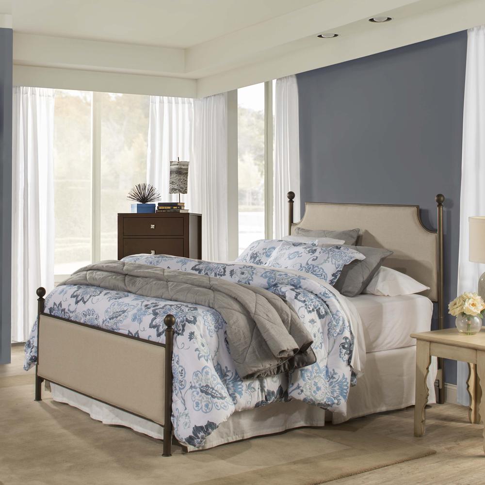 McArthur Queen Metal and Upholstered Bed, Bronze with Linen Stone Fabric. Picture 2