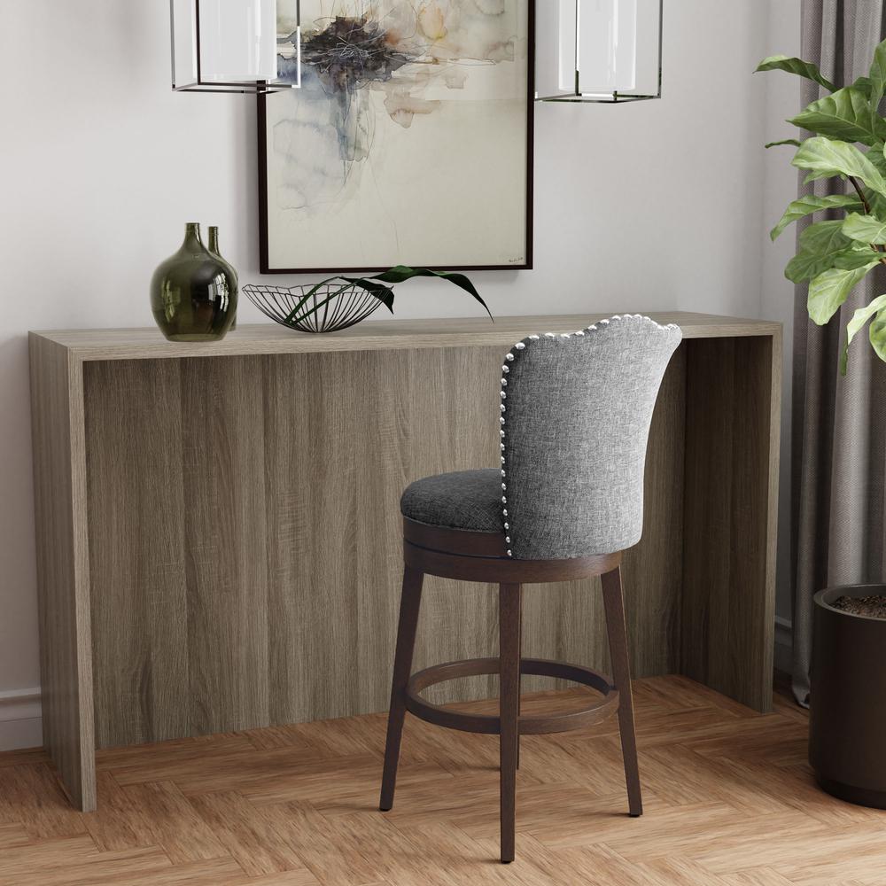 Edenwood Wood Bar Height Swivel Stool, Chocolate with Smoke Gray Fabric. Picture 3